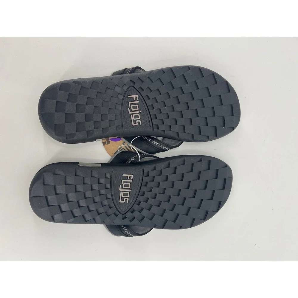 Flojos Dylan Mens Black Leather Flip Flop Sandals Size 12 Arch Support 660713